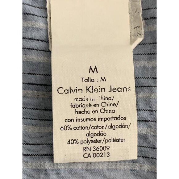 Calvin Klein Jeans Mens Button-Up Long Sleeve Shirt Blue & White Striped Medium - Picture 11 of 12